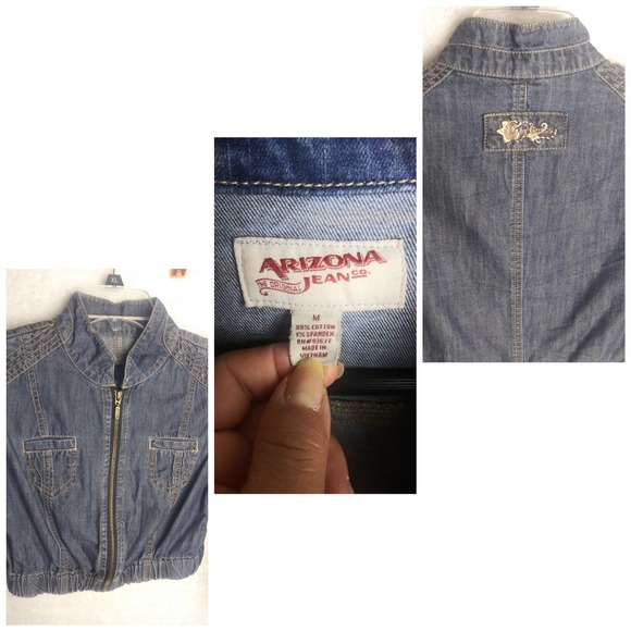 Arizona Jean Co. Vintage Cropped Zip Front Denim Jacket Women's Size M - Picture 13 of 13